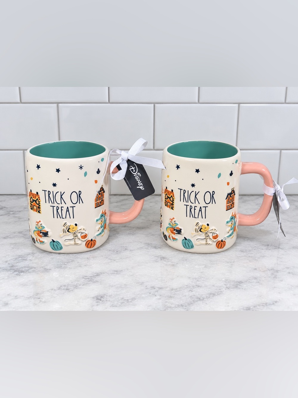 Rae Dunn Disney Mickey Mouse & Friends Halloween Mug set of 2 Trick or Treat”